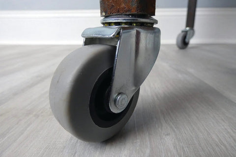 Close-up of Heavy Duty 2 Inch Swivel Stem Caster With Soft TPR Rubber Wheel Seven Sixteenth Inch Stem Non Marking Gray Tread.