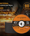 60 Pack 4.5 Inch Cut Off Wheels For Metal Stainless Steel And PVC Tube 0.040 Inch Thick Seven Eighths Inch Arbor Aggressive Cut Off Disc