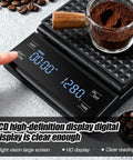 Rechargeable Coffee Scale With Timer For Pour Over And Espresso, Barista Grade, showing digital LCD display and timer.