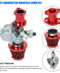 VM22 Carburetor Kit Replacement for Predator 212cc 196cc 224cc engines and parts, featuring red manifold and air filter.