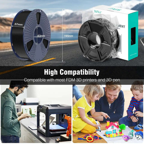 ASA 3D Printer Filament 1.75mm Black 1kg Spool UV Rain And Heat Resistant For Outdoor Functional Parts with product box
