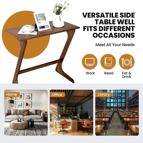Bamboo TV Tray And Sofa Side Table With Z Shaped Design 30 By 16 Inch Tabletop for versatile use in home, office, library.