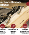 Stainless Steel Table Saw Stock Guides And Anti Kickback Rollers Drop These Sweet Upgrades On Your Saw To Tame Wild Kickback They Run Smooth As Butter And Lock Tight For Dead Straight Cuts Pure Workshop Gold, showing angled rollers and wood feed.
