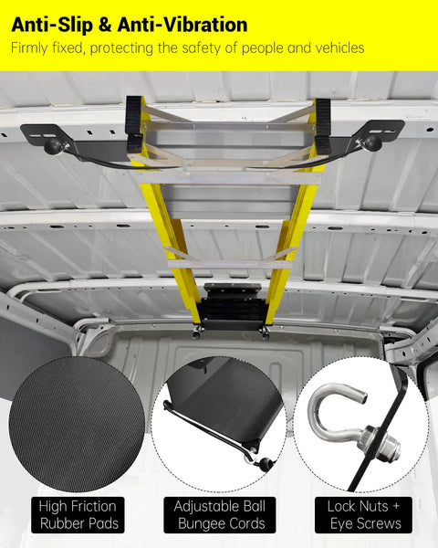 Heavy Duty Van Interior Ladder Storage Holder Overhead Truck Trailer Roof Rack Organizer Space Saving Gear Mount No Sweat Install Keep Your Ride Locked Down Clean