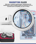 Premium Pro Grade LED Magnifying Glass And Centering Tool over sports card with loupe in case