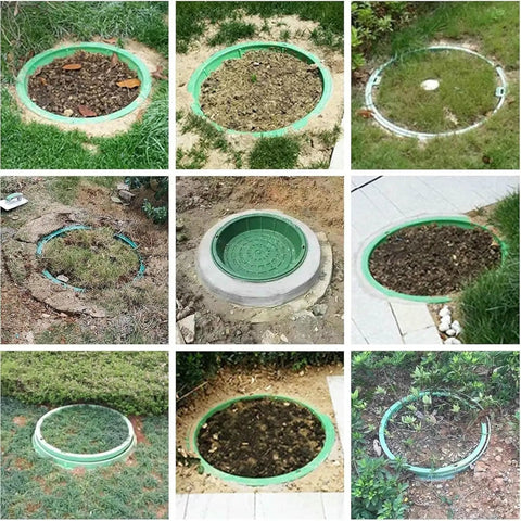 Installed Heavy-Duty Resin Garden Manhole Cover With Frame And Access Hole For Lawn And Landscape Drainage, various views