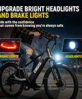 Rider using Powerful 1300W Peak Ebike With 840Wh Removable Battery 70 Mile Range 28 MPH Top Speed Dope Electric Bicycle For Adults at night with upgraded headlights and brake lights.