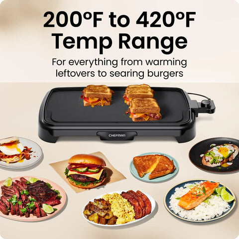 Extra Large Electric Griddle With Removable Temperature Control And Immersible Flat Top For Burgers Eggs And Pancakes with meals