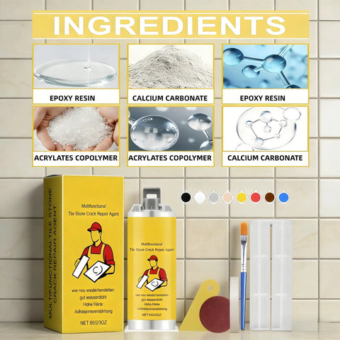 Ingredients of Pro Grade Tile Repair Kit For Porcelain Granite And Marble With Quick Dry Glue For Cracks Chips And Holes