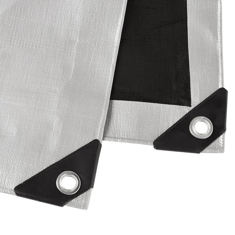 Close-up of Multi Purpose Waterproof Tarp Cover With Grommets 20 by 20 Feet 10 Mil Thick Heavy Duty Brown Silver Protective Sheet corners