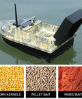 RC Fishing Bait Boat With Dual 5200mAh Batteries And Carrying Bag on water, bait options below