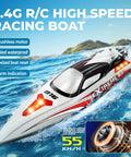 18 Inch Brushless RC Boat For Adults And Kids, Blazing 55 KPH Speed showcased on blue lake background