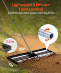 Roller Lawn Leveling Rake with 83.9 Inch Adjustable Handle, 36x10 Inch Stainless Steel Yard Leveler on a lawn surface