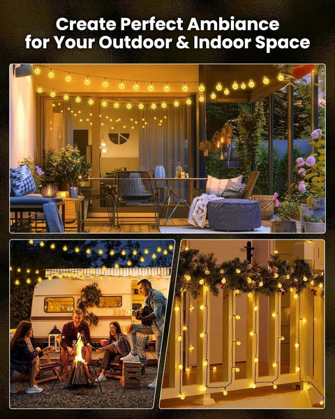 Outdoor Waterproof Solar String Lights 2 Pack, 72 Ft Total, 120 LEDs, 8 Lighting Modes, Solar Powered Patio Garden Lights in use