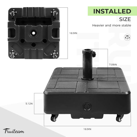 Beefy 100 Lb Fillable Umbrella Base With 4 Wheels And Dual Locks For Easy Move Rust Resistant And Windproof Stand Black