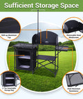 All In One Camping Kitchen Station With Light Stand And Windshield Portable Foldable Grill Table And Cook Station Picnic Table