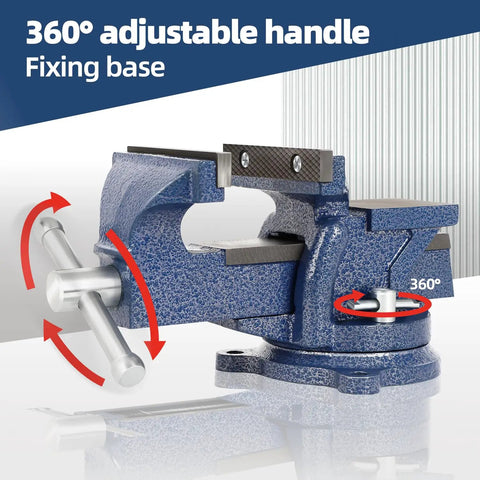 4 Inch Bench Vise With Portable Clamp And 360 Degree Swivel Base showing adjustable handle and fixing base
