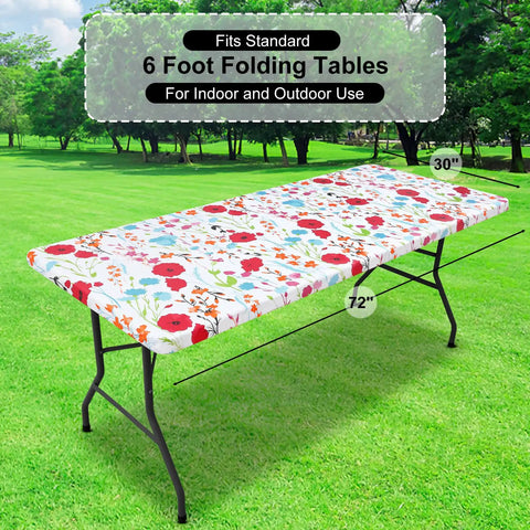 Floral 30x72 Inch Rectangle Vinyl Tablecloth With Elastic Edge Snug Fit No Slip Flannel Backing Fitted 6 Foot Table Cover
