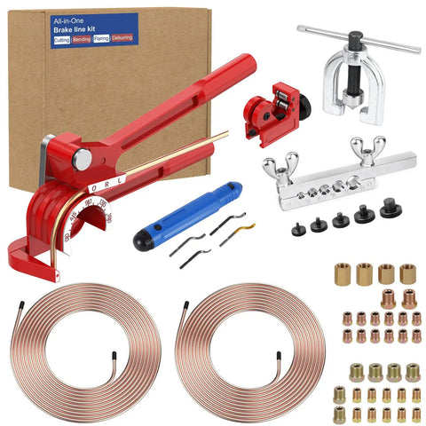 Brake Line Kit With Pro Grade Deburring Tools For Cars And Trucks 25 Ft Copper Steel Tubing Set In 3/16 And 1/4 Inch