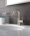 Precept Single Hole Bathroom Faucet in Brushed Nickel Finish With No Fuss Easy Install Single Handle Design Includes Pop Up Drain Assembly