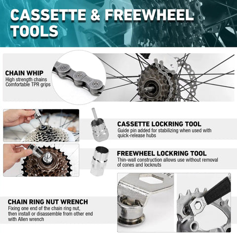 Image showing cassette and freewheel tools from All In One Bike Repair Kit With Storage Box 41 Piece Tools Set.