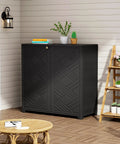 All Weather Indoor And Outdoor Storage Cabinet Waterproof Plastic Box Black 34 Inch By 15 Inch By 34 Inch With Two Shelves For Garden Balcony And Bathroom DIY Ready Easy Open Durable