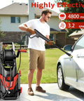 Man using Heavy Duty Beast 4800 PSI Pressure Washer With Four Quick Connect Nozzles Inlet Hose And Filter 500 ML Soap Tank.