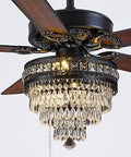 50 Inch Crystal Ceiling Fan Fandelier With Lights, Modern Black Chandelier Fan With Remote Control, Noiseless AC Motor