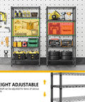 Heavy Duty 5 Tier Metal Storage Shelves with Wire Racks for Garage Kitchen Bathroom and Laundry, 1250 Lbs Capacity, Space Saving Freestanding Organizer, Black Finish, 13.8 D x 29.5 W x 59.5 H; adjustable garage storage