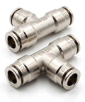 One Quarter Inch Push To Connect Air Line Tee Fittings Brass Five Pack for High Pressure Air Systems Durable Construction