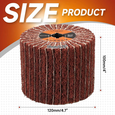 60 Grit Nonwoven Flap Wheel for Wood and Metal Polishing 120 Mm Diameter 100 Mm Width 19 Mm Arbor Hole Abrasive Sanding Wheel Burnishing and Smoothing 4.7 by 4 Inches