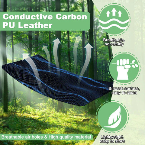 Illustration of Grounding Bed Mat For Sleep And Recovery 54x78 Inch Grounding Mattress Pad with carbon fiber PU leather in forest setting