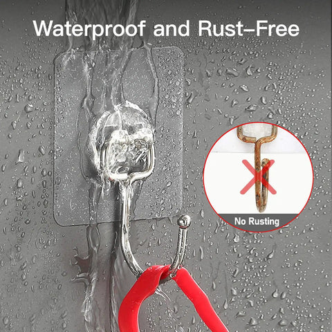 Heavy Duty Self Adhesive Wall Hooks 10 Pack Holds Up To 44 Pounds Stainless Steel No Drill Setup Clear Hanger Strips Knockout Grip For Kitchens Bathrooms And Home Storage