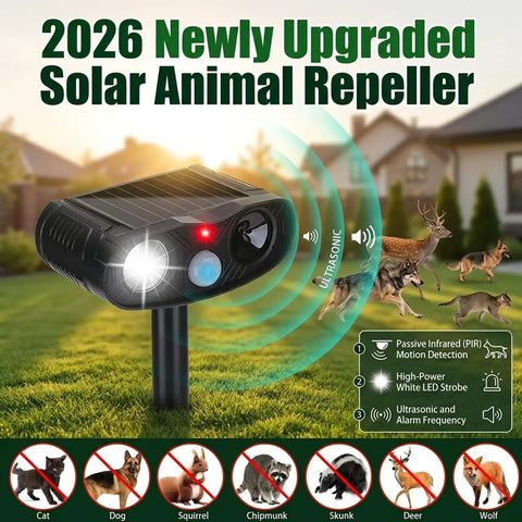 Outdoor Ultrasonic Deer Repellent Device With PIR Motion Sensor And LED Strobe 2 Pack Dual Deterrent For Yards And Gardens That Keeps Deer Away With Loud Ultrasonic Waves And Bright Flash, solar stake unit in lawn