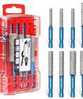 8-Pack Diamond Drill Bits For Ceramic Tiles 2-In-1 Drill And Mill With Built-In Cooling Wax Hex Shank, shown in packaging.