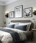 Bedroom with Black Industrial Wall Light Fixtures With Clear Glass Wall Mount Sconces Vintage Style Sconce Lamp For Living Room Bedroom And Hallway Matte Black Finish Explosion Proof Glass Shade Bulb Not Included above bed