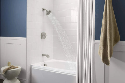 Bathroom with Ridgeport Bath And Shower Faucet With Versatile Spray Settings For Wide Coverage Drenching And Powerful Massage
