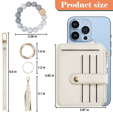 Beaded Boho Wristlet Wallet for Women With RFID Blocking Card Holder Convertible Wristlet and Keychain size chart.