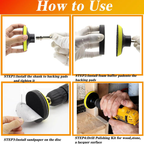 Step-by-step use of 65 Piece 3 Inch Sanding Disc Set with M10 Backing Pad and 2 Interface Pads Wet Dry Sandpaper