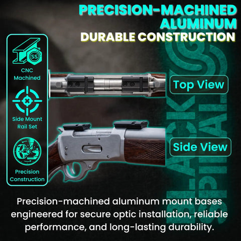 Top and side views of Hardcore Two Piece Picatinny Scope Mount Base For Winchester 94 Ae Angle Eject Rig, showcasing CNC machined aluminum.