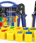 Ferrule Crimping Tool Kit With Wire Stripper, 2500 Pcs Ferrule Terminals, AWG 23-7 And AWG 22-7 End Terminals, tools and terminals displayed