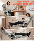Massage Office Chair With Lumbar Heat For All Day Back Relief, Boss Level Ergonomic Executive Desk Chair in use at 90°, 110°, 135° angles