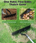 15 Inch Heavy Duty Dethatching Rake With Adjustable Long Handle Metal Turf Rake for Grass and Lawn Cleanup, 19 Steel Tines