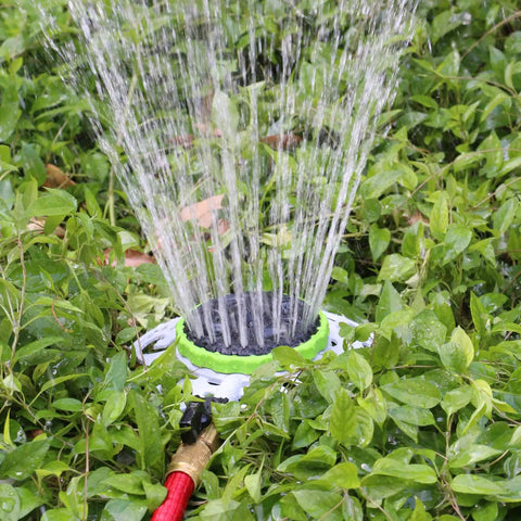 8 Pattern Turret Sprinkler With Metal Base No Fuss Stationary Sprinkler for Lawn Yard Garden in use, watering plants