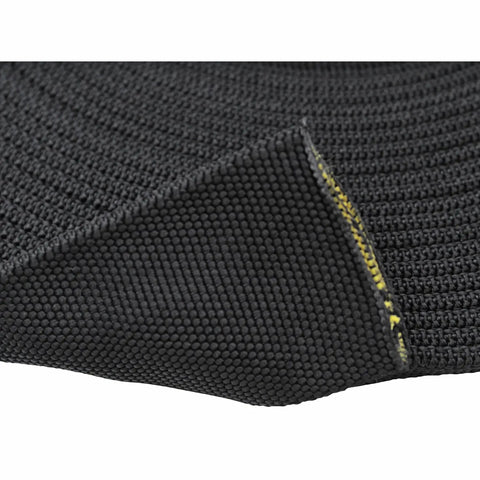 Close-up of One Inch Hydraulic Hose Burst Protection Sleeving Nylon Guard Sleeve 50 Feet Black With Yellow Inner Liner showing texture