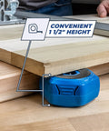 Multipurpose Project Blocks Set lifting wood board 1-1/2 inches above the surface with blue hexagon woodworking block for stability.