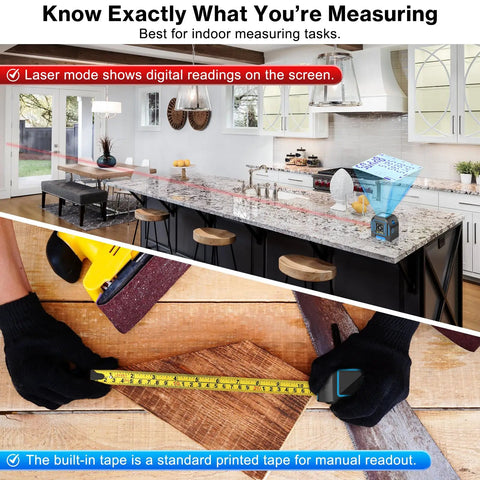 2-In-1 Laser Distance Meter And 16 Ft Tape Measure For Indoor Measuring Handy 130 Ft Range Quick Room To Hallway Checks Self Locking Tape Dual Mode Tool For DIY Projects And Precise Layouts used in kitchen and wood measuring