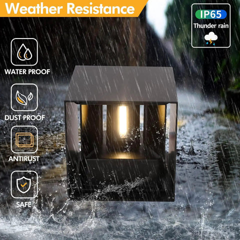 Outdoor Up Down LED Wall Light In Black Aluminum 12W Square Fixture 6500K Daylight Color IP65 Waterproof in rain