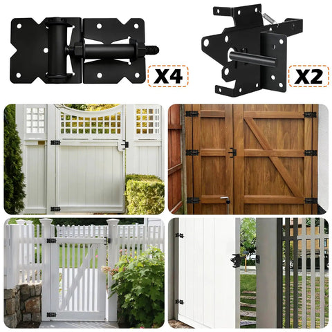 Heavy Duty Self Closing Gate Hinge And Latch Kit For Wooden Vinyl And PVC Fences Self Locking Hardware installed on gates