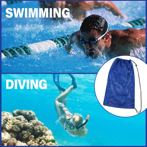 Two Pack Mesh Gear Bag For Snorkel Equipment, Oversized 18 By 27 Inch Dive Bag For Scuba Snorkeling Fins And Swim Gear, Blue